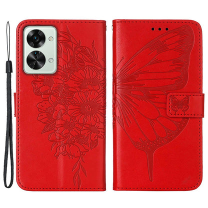 YB Imprinting Flower Series-4 for OnePlus Nord 2T 5G Butterfly Flower Imprinted Leather Case Full Protection Phone Cover with Stand Wallet
