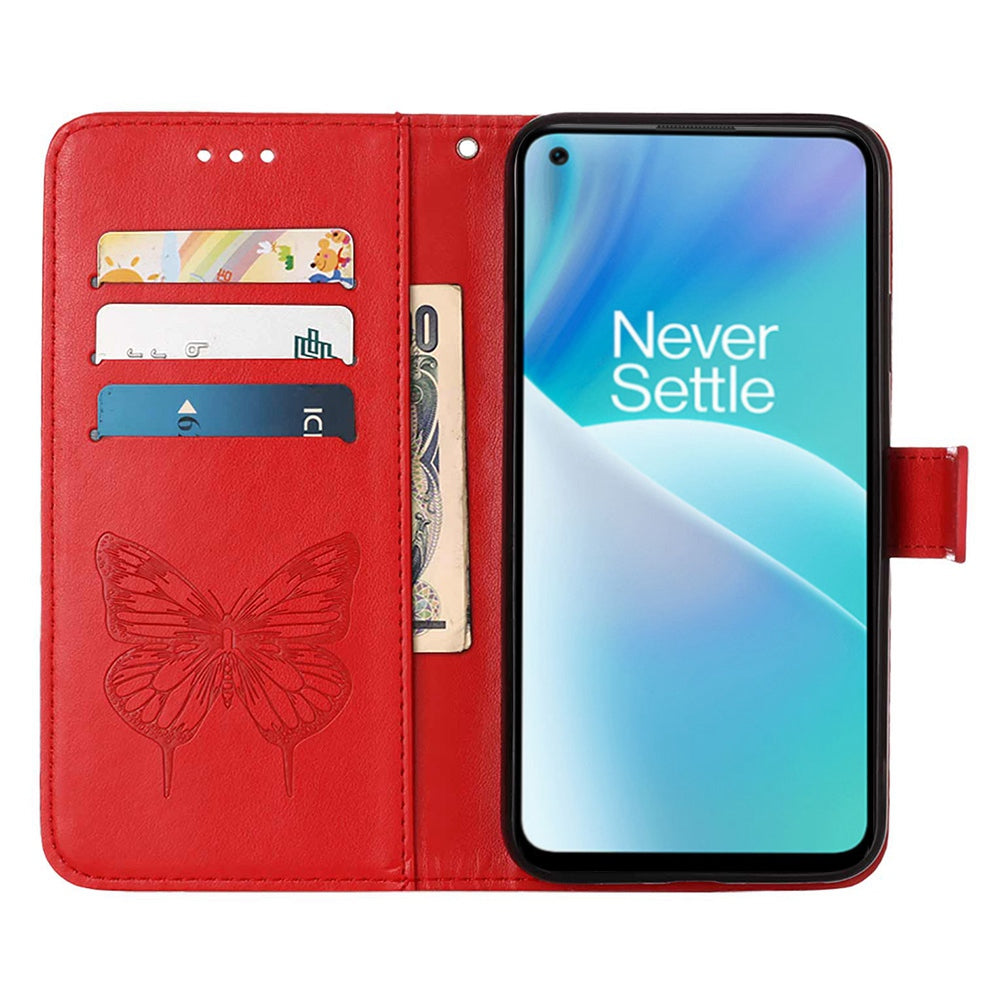 YB Imprinting Flower Series-4 for OnePlus Nord 2T 5G Butterfly Flower Imprinted Leather Case Full Protection Phone Cover with Stand Wallet