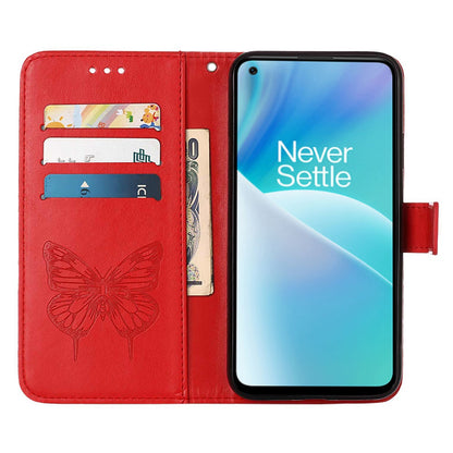 YB Imprinting Flower Series-4 for OnePlus Nord 2T 5G Butterfly Flower Imprinted Leather Case Full Protection Phone Cover with Stand Wallet