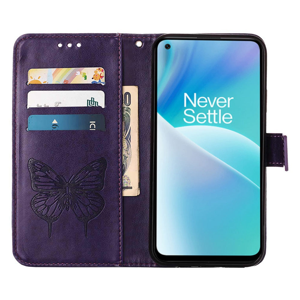 YB Imprinting Flower Series-4 for OnePlus Nord 2T 5G Butterfly Flower Imprinted Leather Case Full Protection Phone Cover with Stand Wallet
