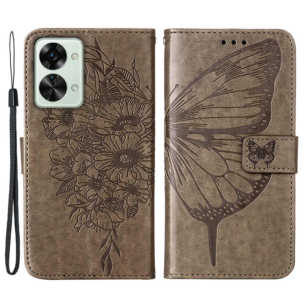 YB Imprinting Flower Series-4 for OnePlus Nord 2T 5G Butterfly Flower Imprinted Leather Case Full Protection Phone Cover with Stand Wallet