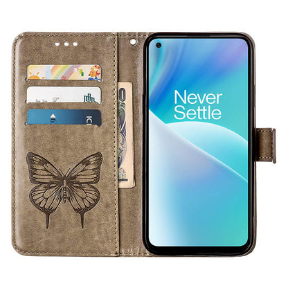 YB Imprinting Flower Series-4 for OnePlus Nord 2T 5G Butterfly Flower Imprinted Leather Case Full Protection Phone Cover with Stand Wallet