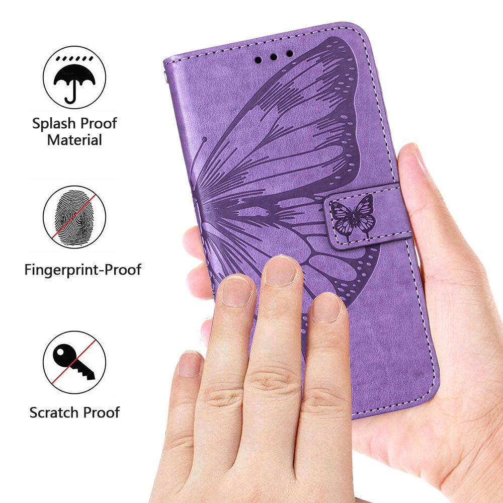 YB Imprinting Flower Series-4 for OnePlus Nord 2T 5G Butterfly Flower Imprinted Leather Case Full Protection Phone Cover with Stand Wallet