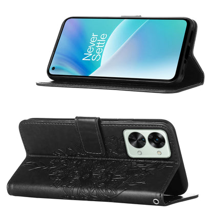YB Imprinting Flower Series-4 for OnePlus Nord 2T 5G Butterfly Flower Imprinted Leather Case Full Protection Phone Cover with Stand Wallet