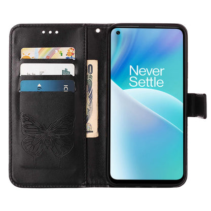 YB Imprinting Flower Series-4 for OnePlus Nord 2T 5G Butterfly Flower Imprinted Leather Case Full Protection Phone Cover with Stand Wallet