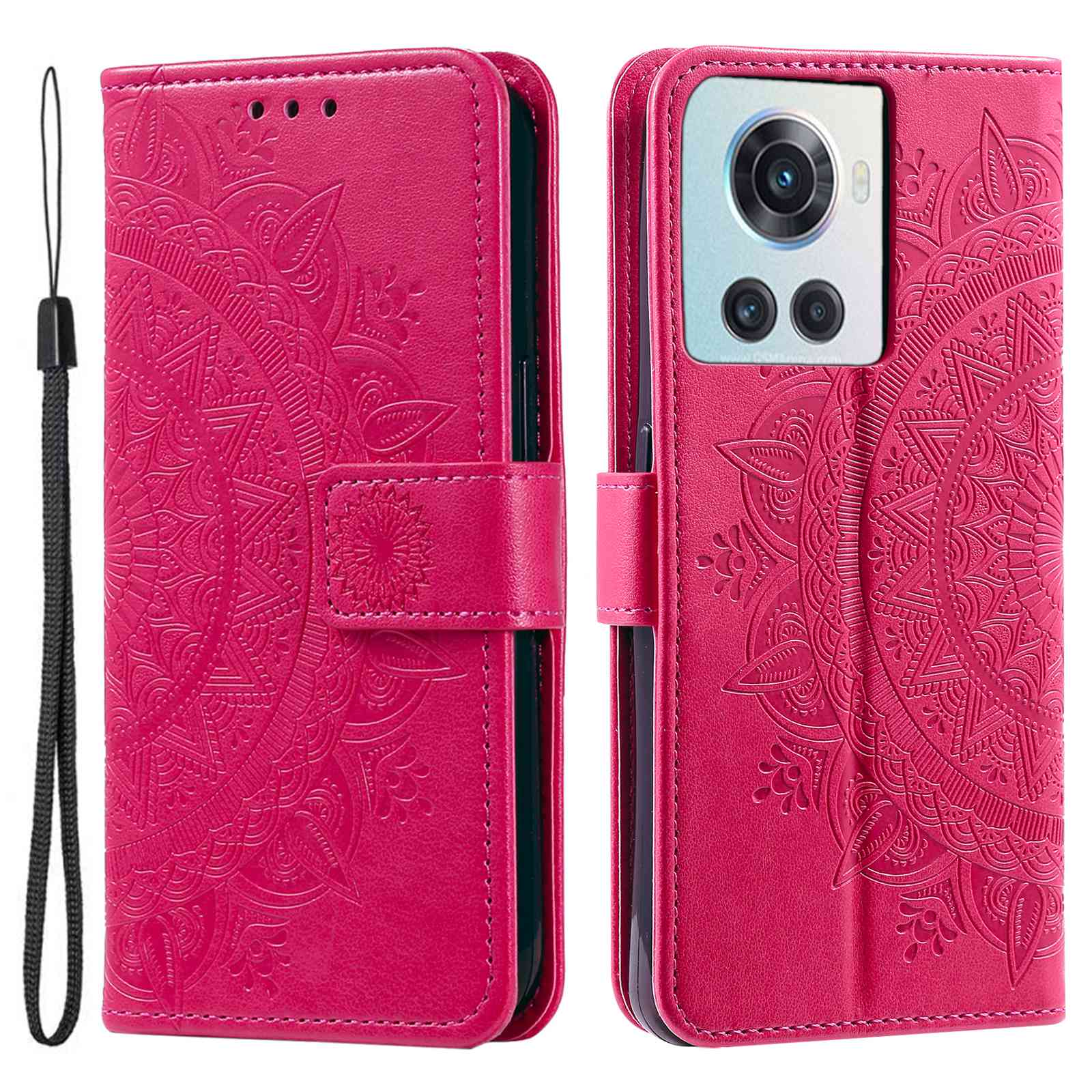 For OnePlus 10R 5G/Ace 5G Anti-scratch Stand Cover Mandala Flower Pattern Imprinted PU Leather Wallet Flip Case with Wrist Strap