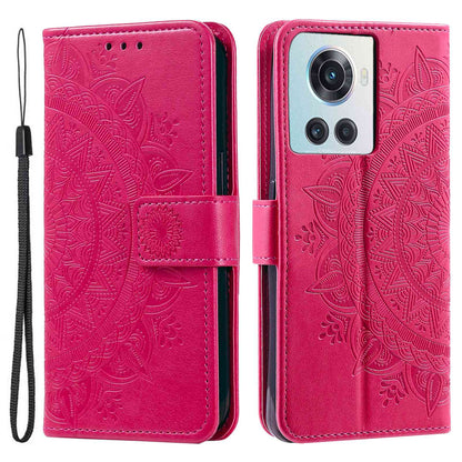 For OnePlus 10R 5G/Ace 5G Anti-scratch Stand Cover Mandala Flower Pattern Imprinted PU Leather Wallet Flip Case with Wrist Strap