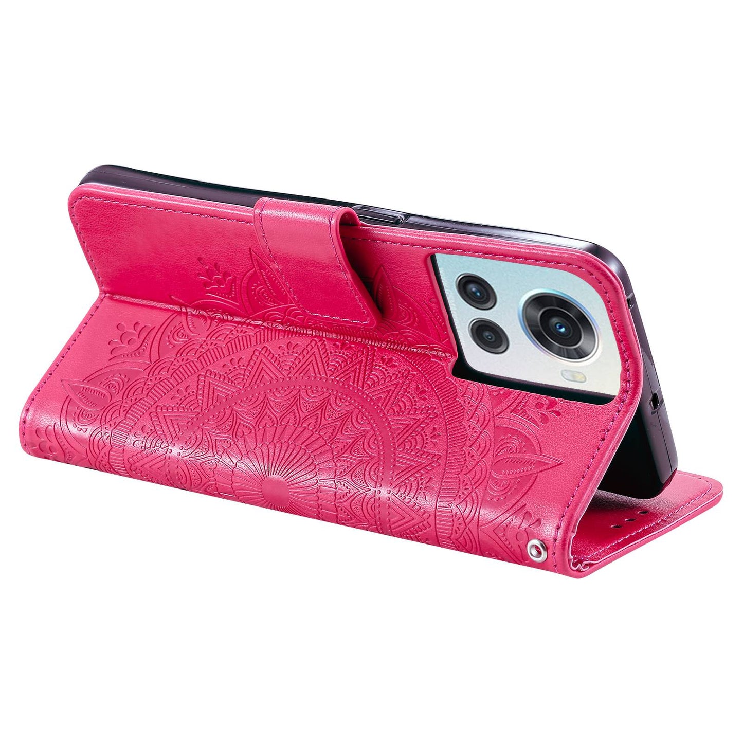 For OnePlus 10R 5G/Ace 5G Anti-scratch Stand Cover Mandala Flower Pattern Imprinted PU Leather Wallet Flip Case with Wrist Strap