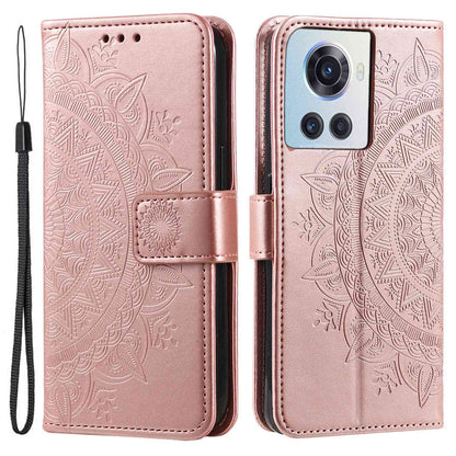 For OnePlus 10R 5G/Ace 5G Anti-scratch Stand Cover Mandala Flower Pattern Imprinted PU Leather Wallet Flip Case with Wrist Strap