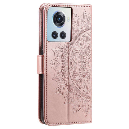 For OnePlus 10R 5G/Ace 5G Anti-scratch Stand Cover Mandala Flower Pattern Imprinted PU Leather Wallet Flip Case with Wrist Strap