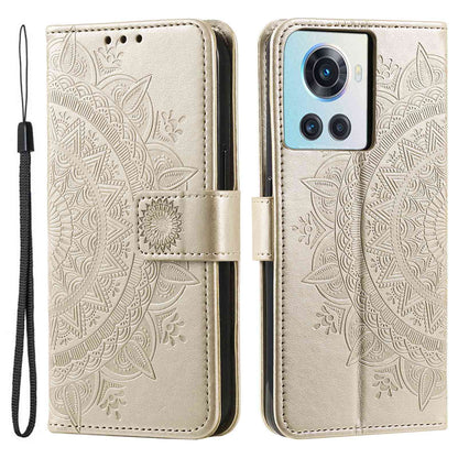 For OnePlus 10R 5G/Ace 5G Anti-scratch Stand Cover Mandala Flower Pattern Imprinted PU Leather Wallet Flip Case with Wrist Strap