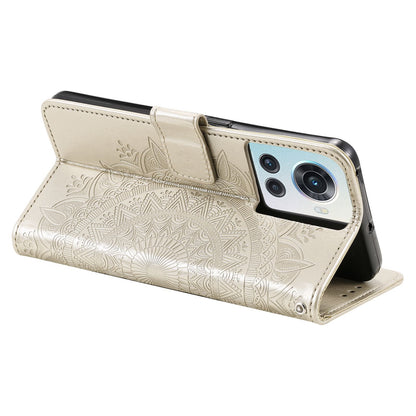 For OnePlus 10R 5G/Ace 5G Anti-scratch Stand Cover Mandala Flower Pattern Imprinted PU Leather Wallet Flip Case with Wrist Strap
