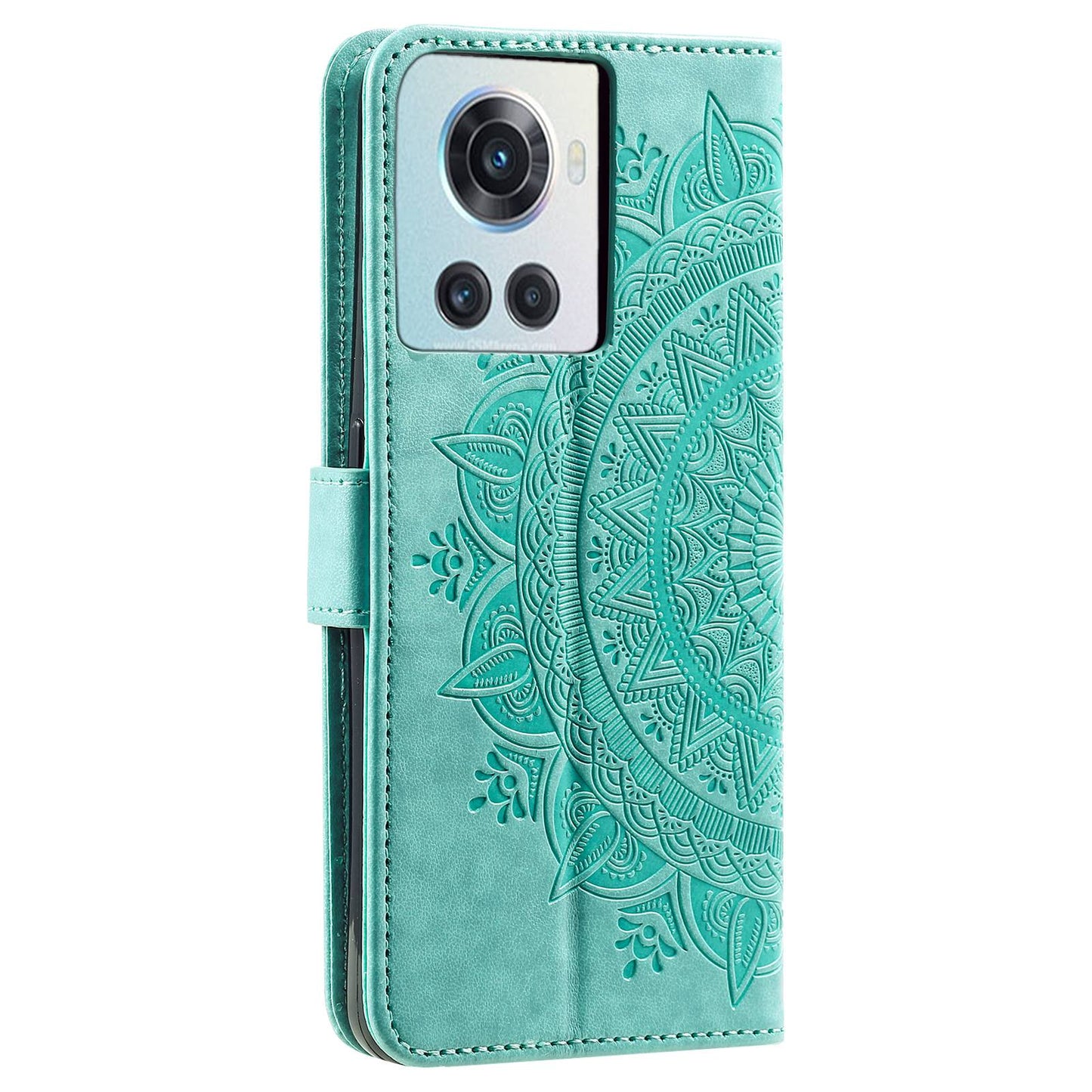 For OnePlus 10R 5G/Ace 5G Anti-scratch Stand Cover Mandala Flower Pattern Imprinted PU Leather Wallet Flip Case with Wrist Strap
