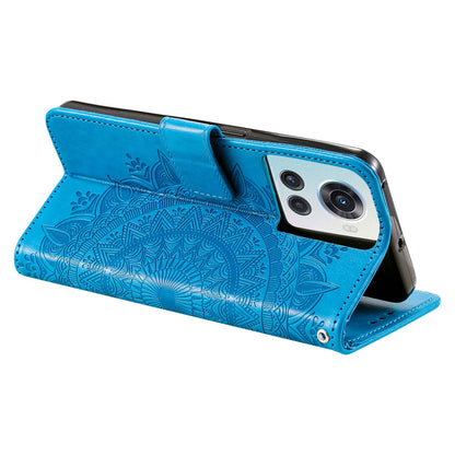 For OnePlus 10R 5G/Ace 5G Anti-scratch Stand Cover Mandala Flower Pattern Imprinted PU Leather Wallet Flip Case with Wrist Strap