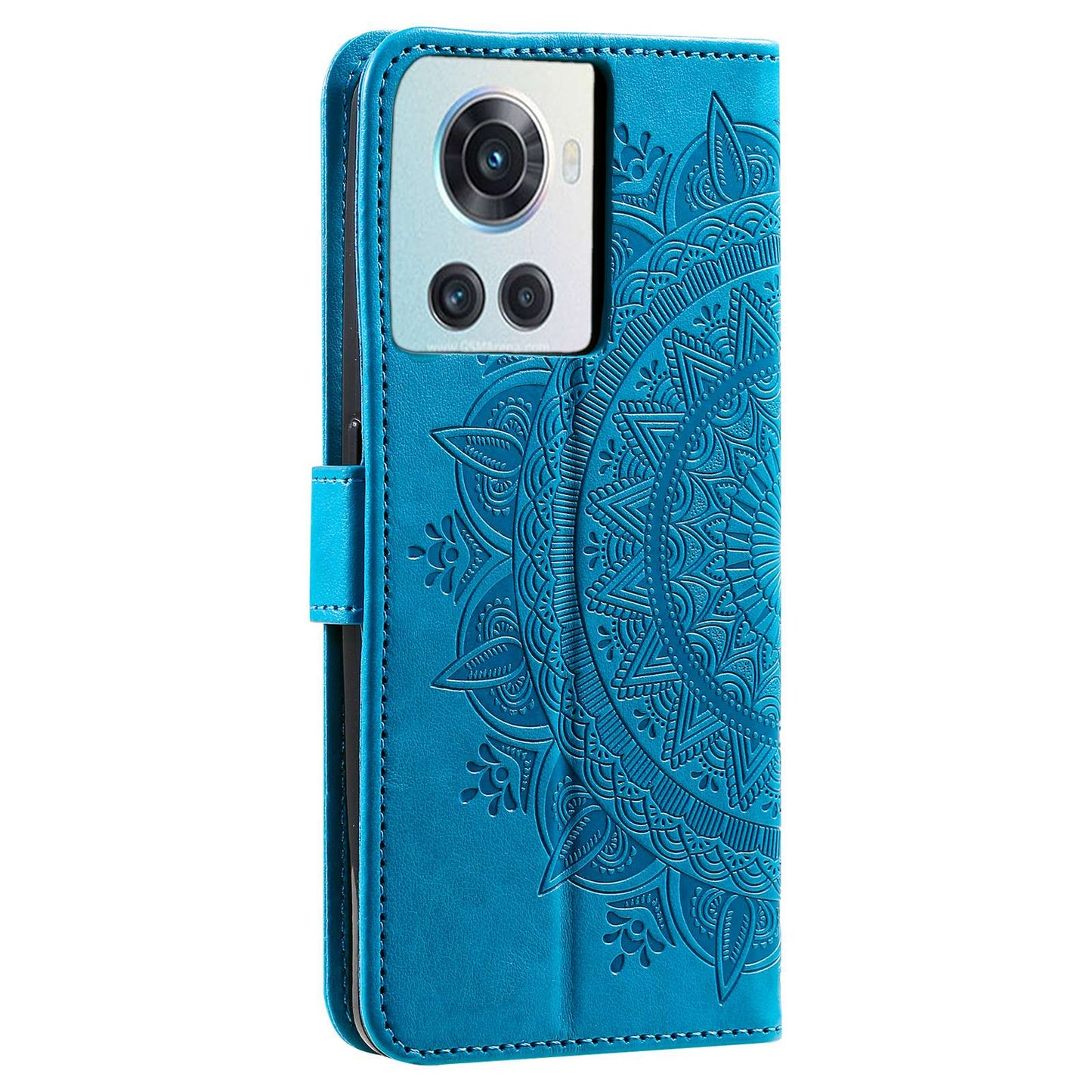 For OnePlus 10R 5G/Ace 5G Anti-scratch Stand Cover Mandala Flower Pattern Imprinted PU Leather Wallet Flip Case with Wrist Strap