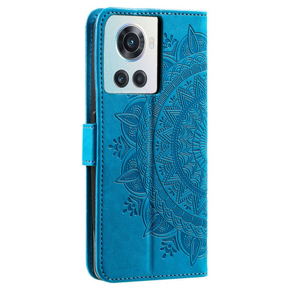 For OnePlus 10R 5G/Ace 5G Anti-scratch Stand Cover Mandala Flower Pattern Imprinted PU Leather Wallet Flip Case with Wrist Strap