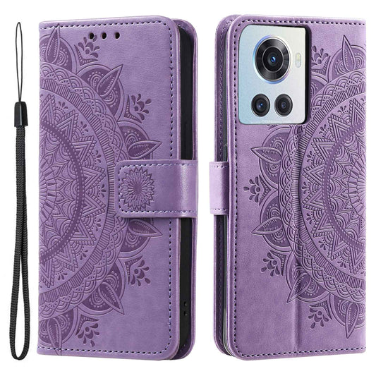 For OnePlus 10R 5G/Ace 5G Anti-scratch Stand Cover Mandala Flower Pattern Imprinted PU Leather Wallet Flip Case with Wrist Strap
