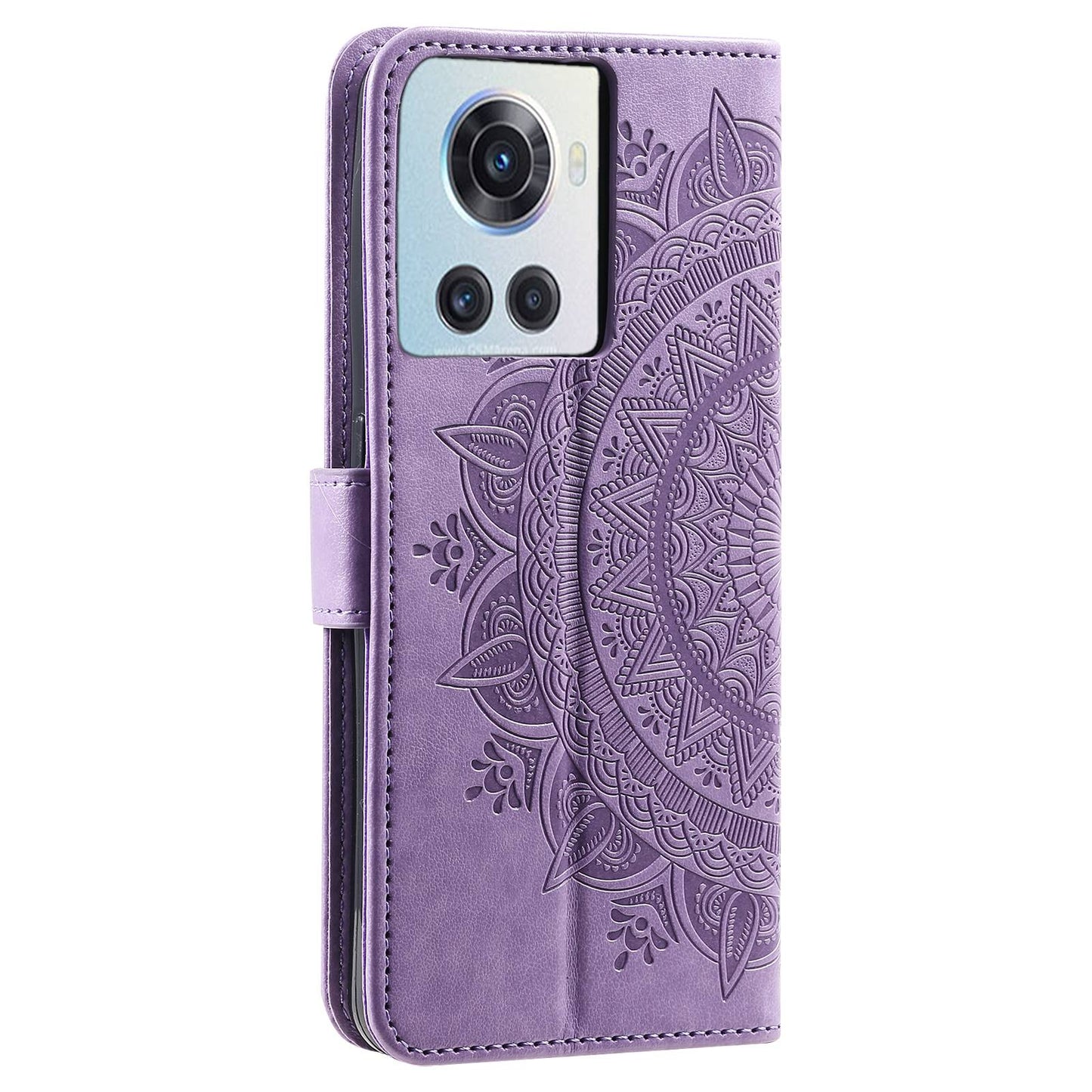 For OnePlus 10R 5G/Ace 5G Anti-scratch Stand Cover Mandala Flower Pattern Imprinted PU Leather Wallet Flip Case with Wrist Strap