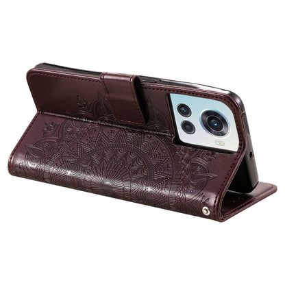 For OnePlus 10R 5G/Ace 5G Anti-scratch Stand Cover Mandala Flower Pattern Imprinted PU Leather Wallet Flip Case with Wrist Strap