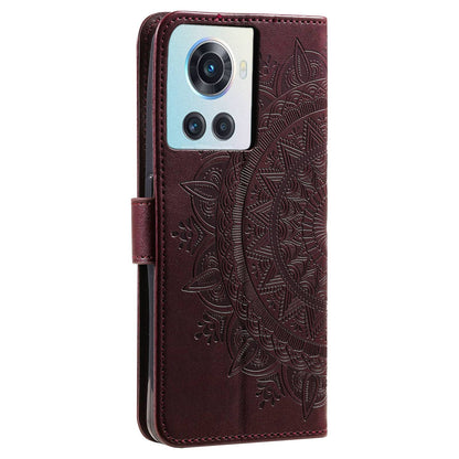 For OnePlus 10R 5G/Ace 5G Anti-scratch Stand Cover Mandala Flower Pattern Imprinted PU Leather Wallet Flip Case with Wrist Strap