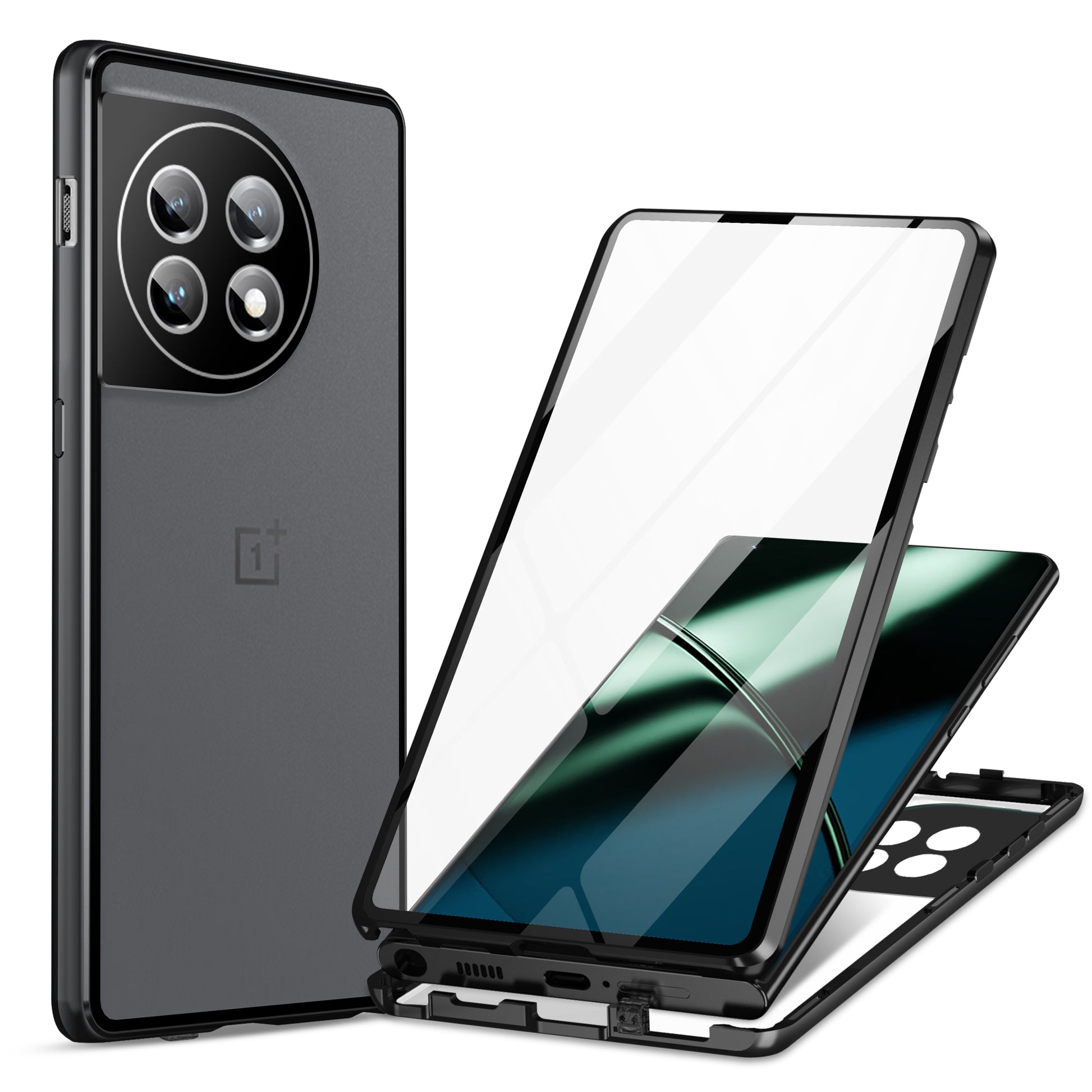 Metal Frame Case for OnePlus 11 5G PC+Tempered Glass Phone Case Full Protection with Lock