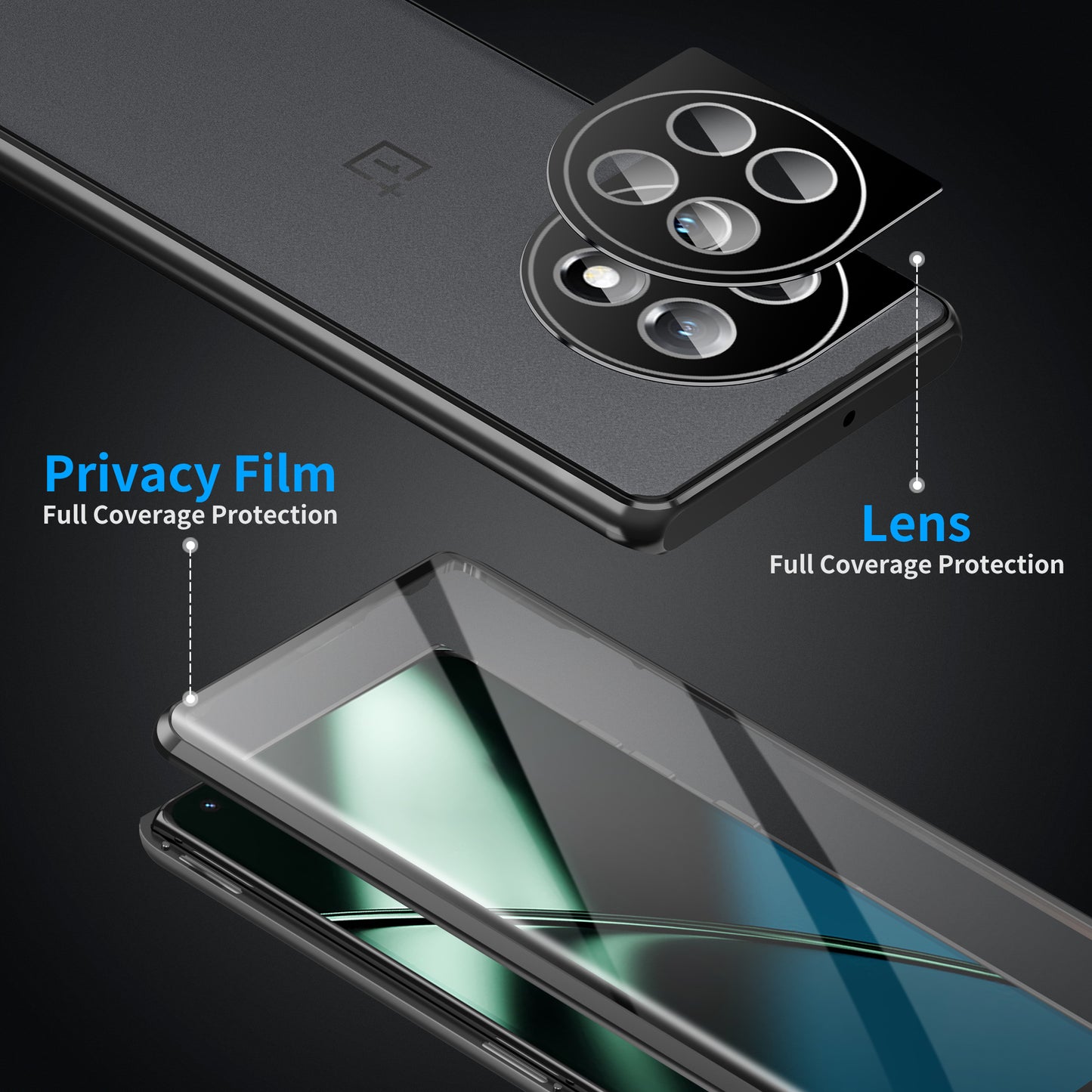 Metal Frame Case for OnePlus 11 5G PC+Tempered Glass Phone Case Full Protection with Lock