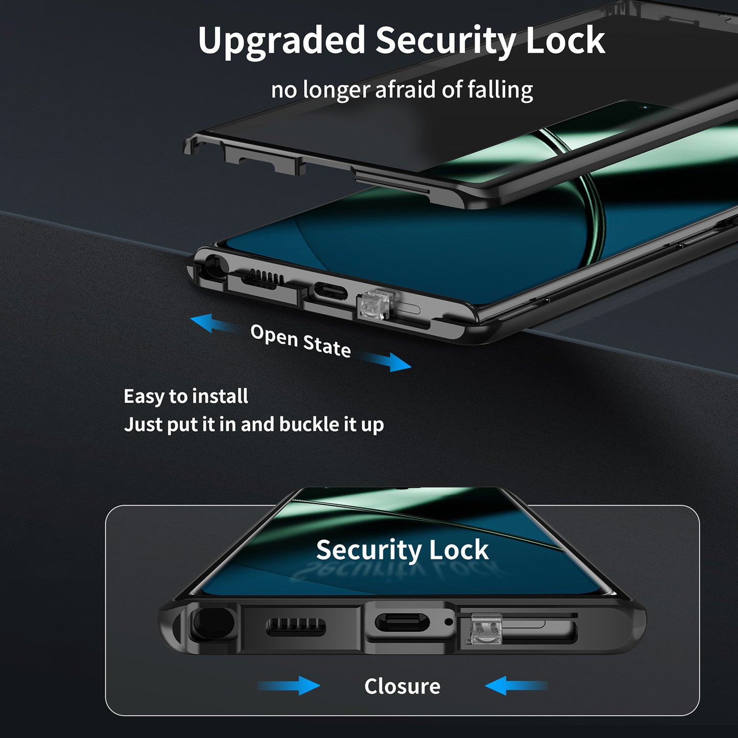 Metal Frame Case for OnePlus 11 5G PC+Tempered Glass Phone Case Full Protection with Lock