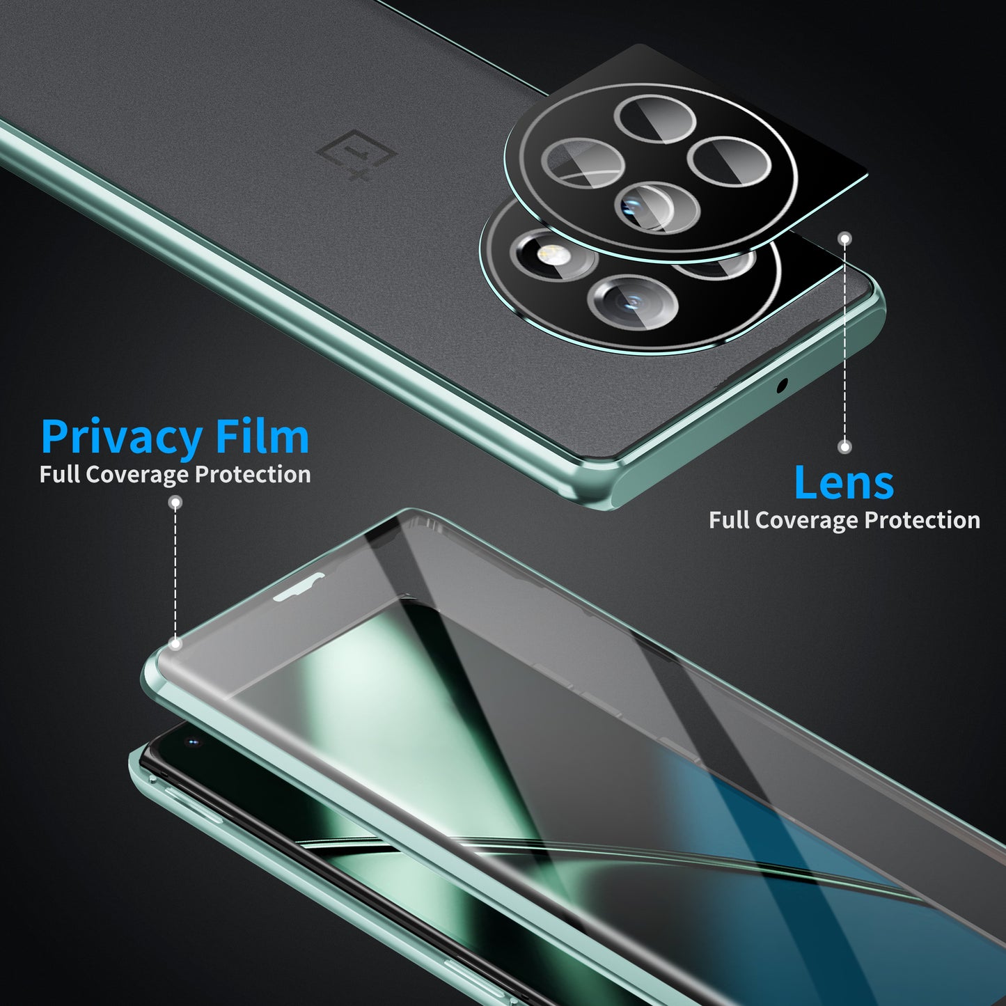Metal Frame Case for OnePlus 11 5G PC+Tempered Glass Phone Case Full Protection with Lock