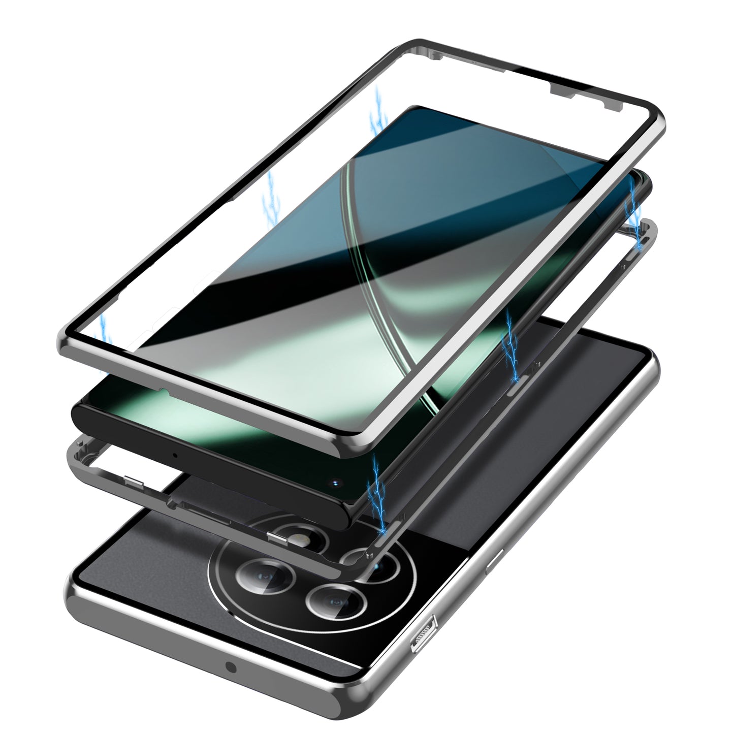 Metal Frame Case for OnePlus 11 5G PC+Tempered Glass Phone Case Full Protection with Lock