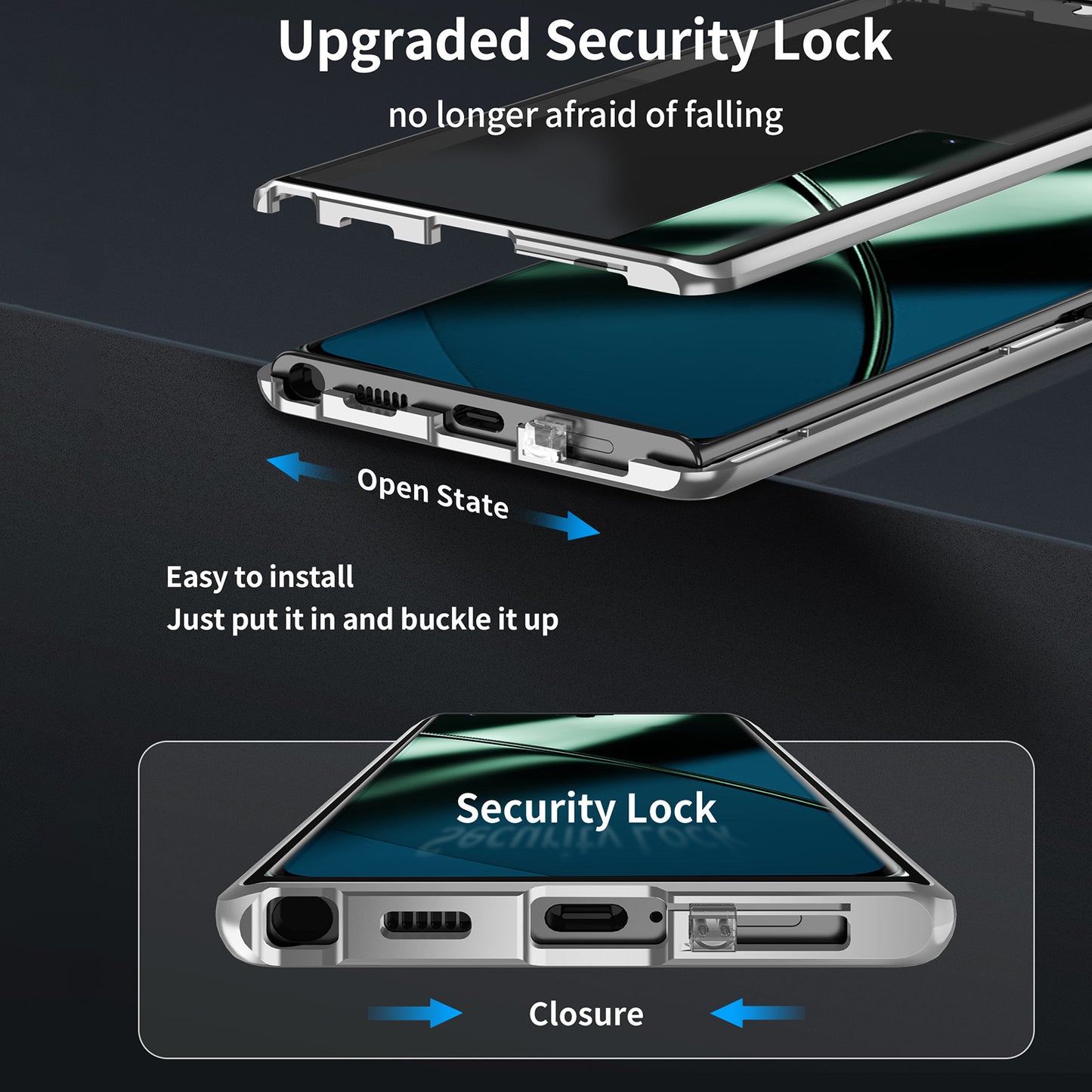 Metal Frame Case for OnePlus 11 5G PC+Tempered Glass Phone Case Full Protection with Lock