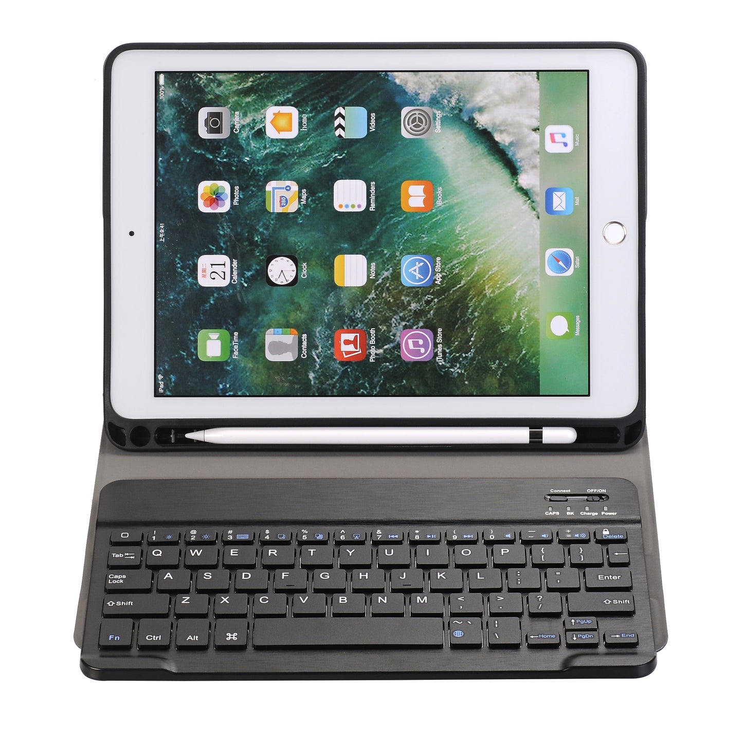 Detachable Bluetooth Keyboard Leather Stand Case with Pen Slot for iPad 9.7-inch (2018)/9.7-inch (2017)/Air 2/Air
