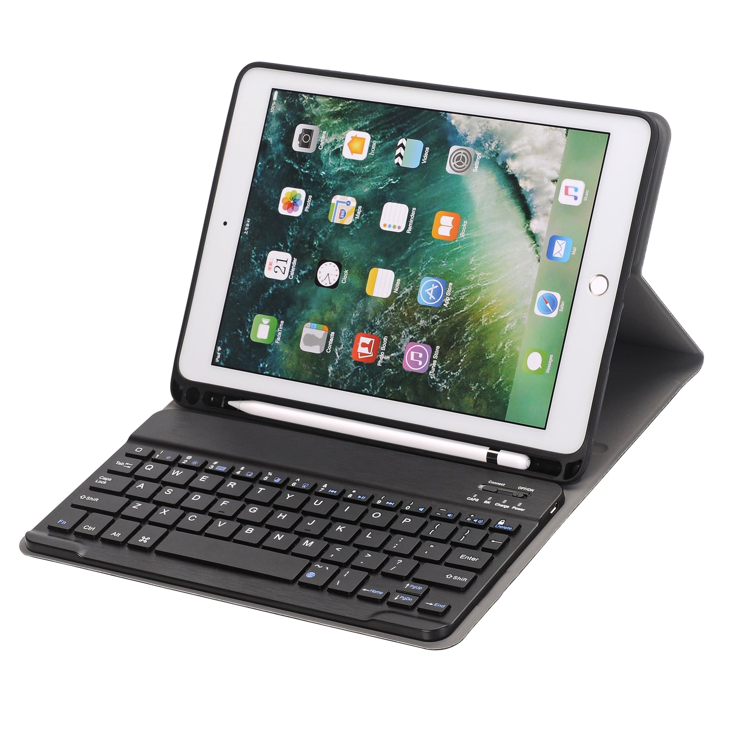 Detachable Bluetooth Keyboard Leather Stand Case with Pen Slot for iPad 9.7-inch (2018)/9.7-inch (2017)/Air 2/Air