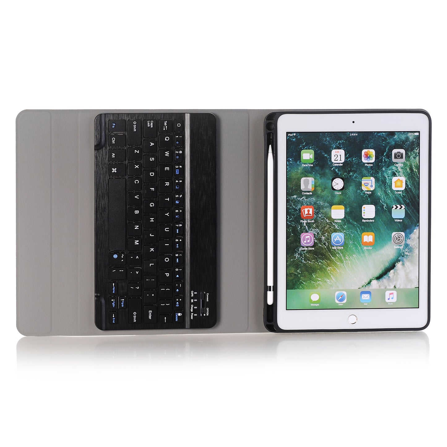 Detachable Bluetooth Keyboard Leather Stand Case with Pen Slot for iPad 9.7-inch (2018)/9.7-inch (2017)/Air 2/Air