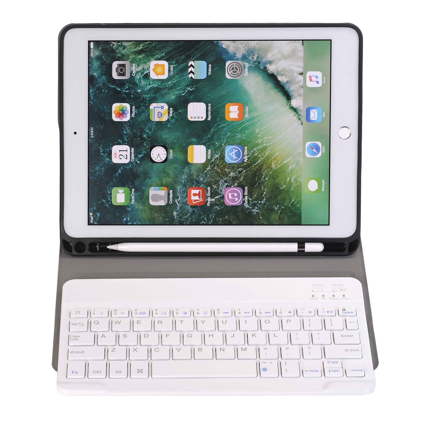 Detachable Bluetooth Keyboard Leather Stand Case with Pen Slot for iPad 9.7-inch (2018)/9.7-inch (2017)/Air 2/Air