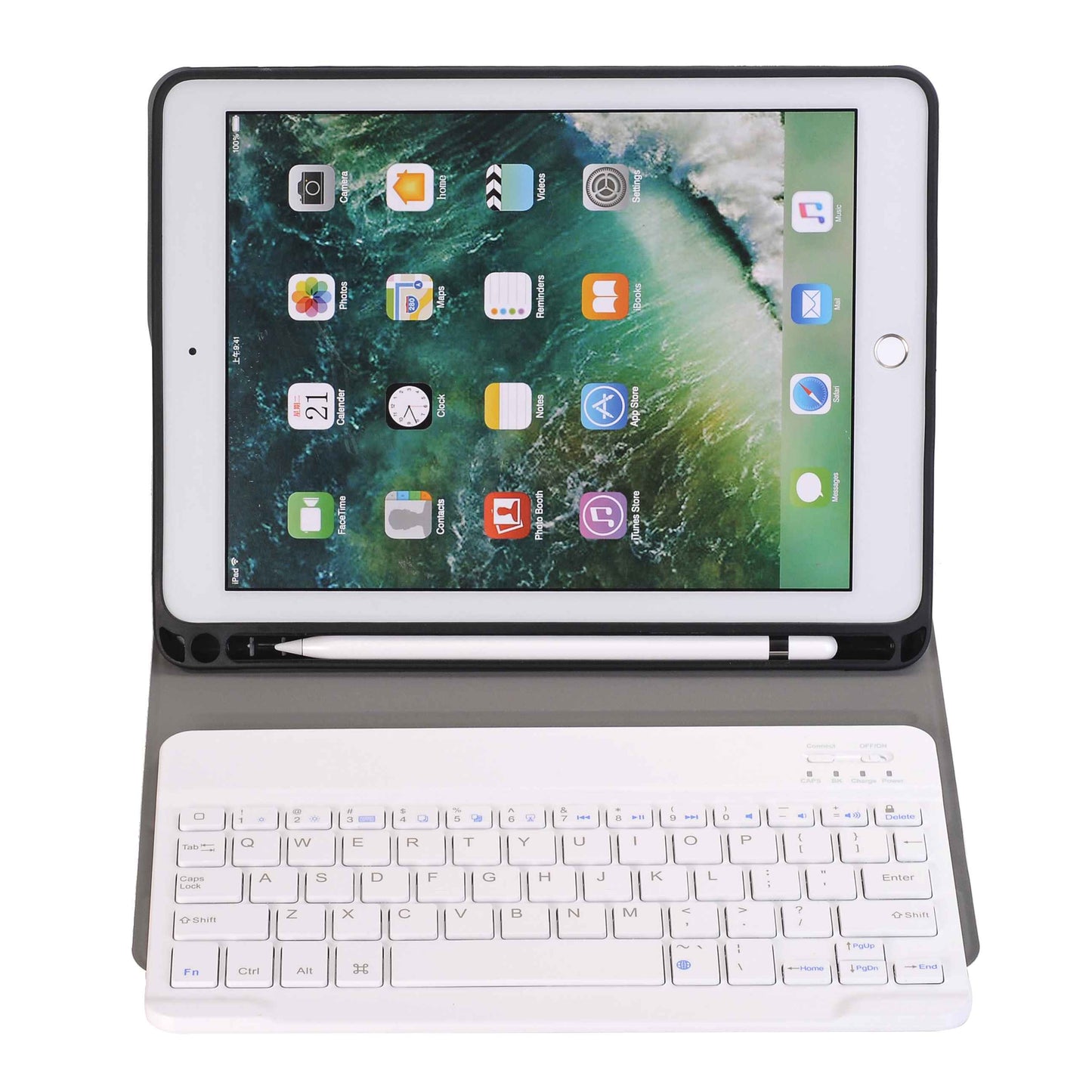 Detachable Bluetooth Keyboard Leather Stand Case with Pen Slot for iPad 9.7-inch (2018)/9.7-inch (2017)/Air 2/Air