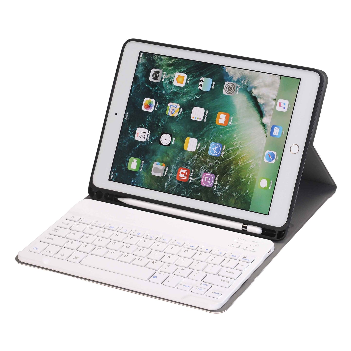 Detachable Bluetooth Keyboard Leather Stand Case with Pen Slot for iPad 9.7-inch (2018)/9.7-inch (2017)/Air 2/Air