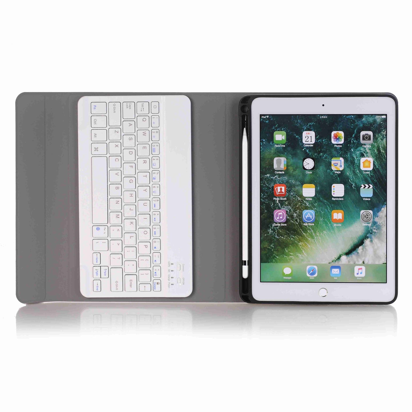 Detachable Bluetooth Keyboard Leather Stand Case with Pen Slot for iPad 9.7-inch (2018)/9.7-inch (2017)/Air 2/Air