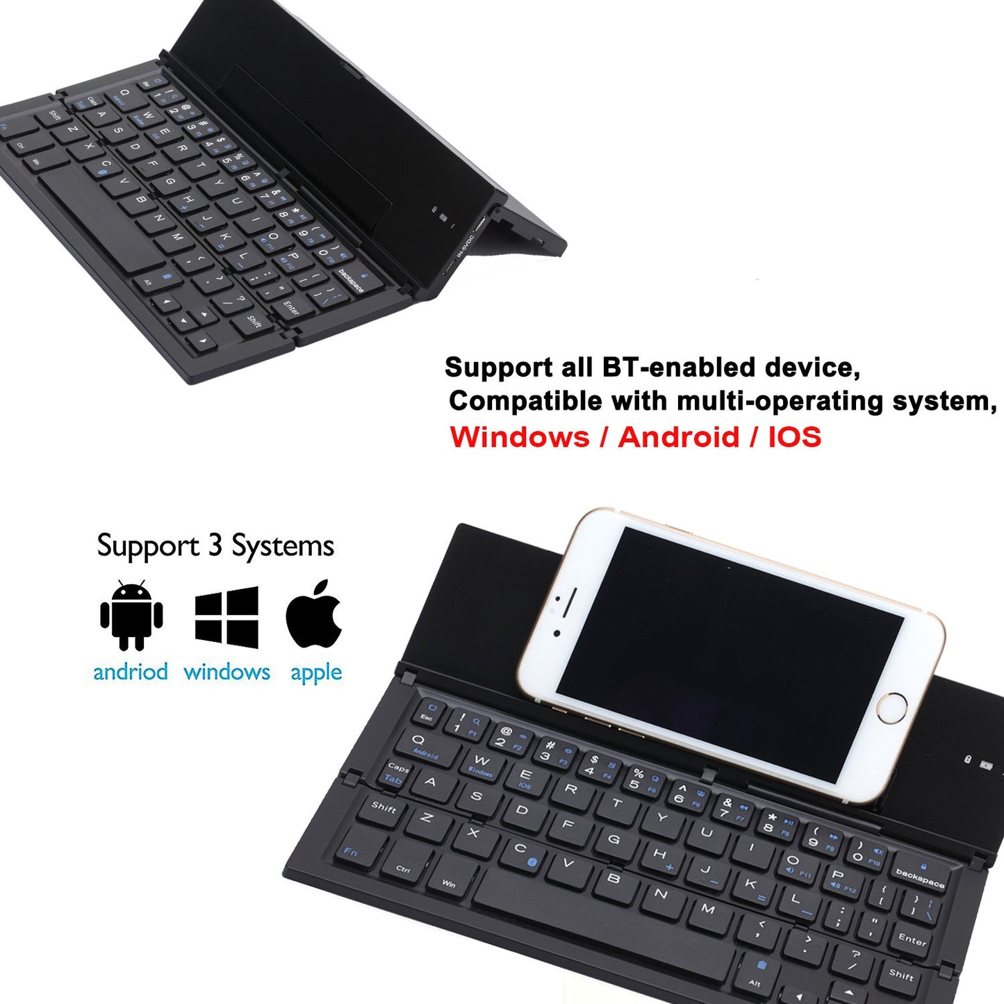 Portable Foldable Wireless Bluetooth 3.0 Keypad with Stand for Windows / iOS / Android Tablet and Smartphone