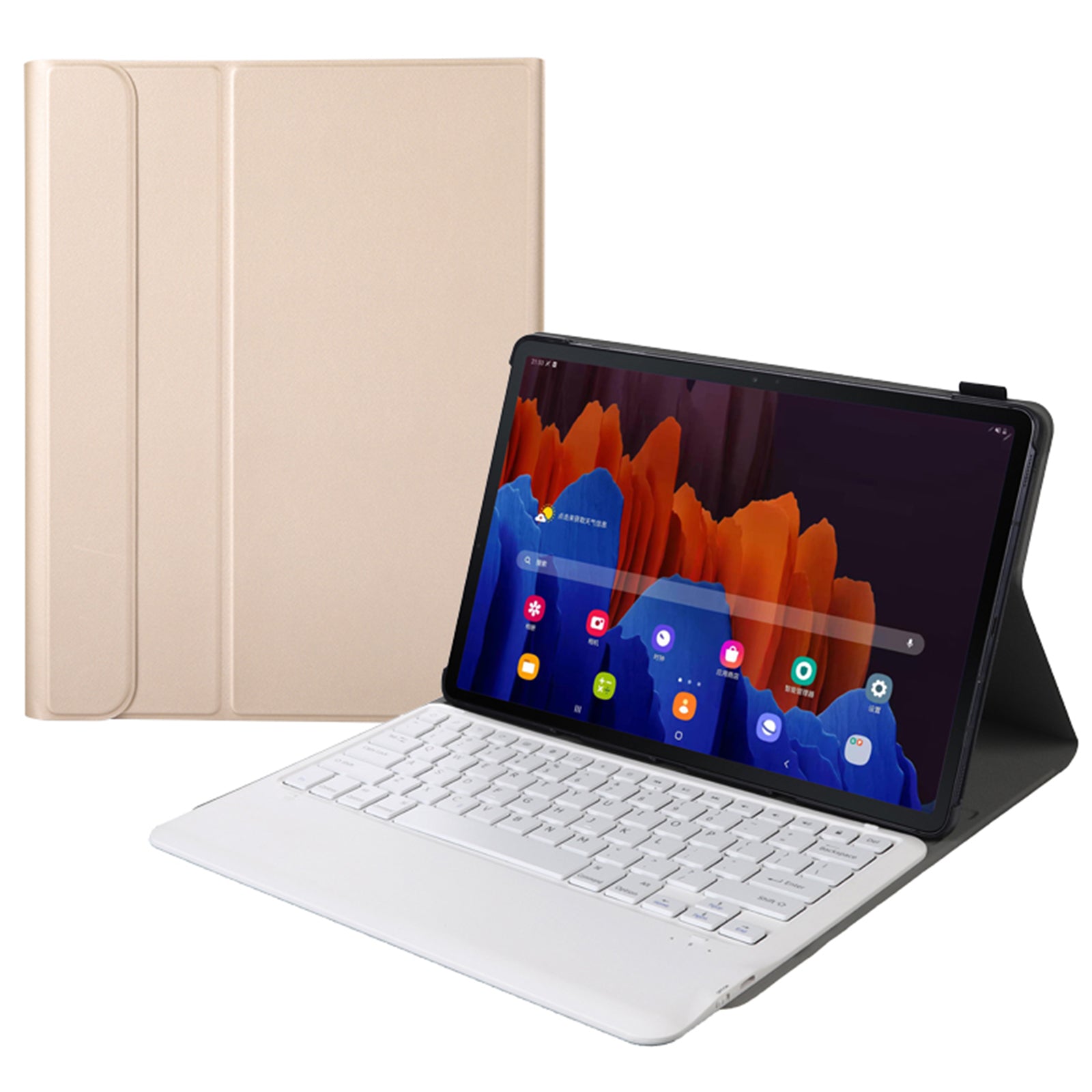 Bluetooth Keyboard Litchi Skin Leather Stand Case for Samsung Galaxy Tab S7 Plus (2020)/S7 FE T730 T736