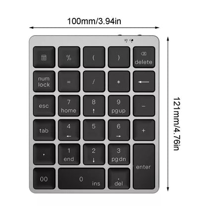 N960 28 Keys Rechargeable Bluetooth Numeric Keypad Aluminum Alloy Wireless Number Pad Portable Keyboard for PC Laptop