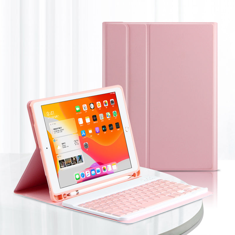 AJIUYU Wireless Bluetooth Keyboard + Leather Shell 2-in-1 Cover Case with Pen Slot for iPad Air (2013)/Air 2/9.7-inch (2017)/9.7-inch (2018)