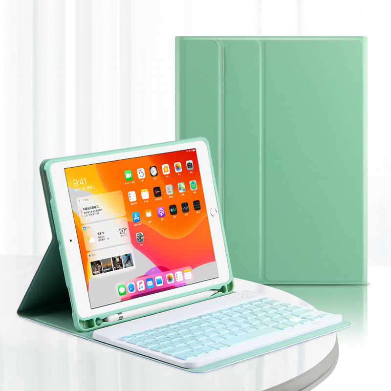 AJIUYU Wireless Bluetooth Keyboard + Leather Shell 2-in-1 Cover Case with Pen Slot for iPad Air (2013)/Air 2/9.7-inch (2017)/9.7-inch (2018)