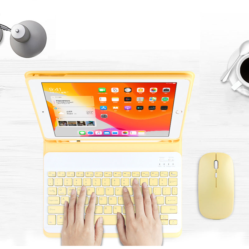 AJIUYU Wireless Bluetooth Keyboard + Leather Shell 2-in-1 Cover Case with Pen Slot for iPad Air (2013)/Air 2/9.7-inch (2017)/9.7-inch (2018)