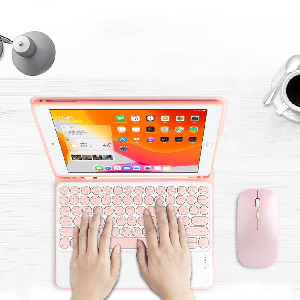 AJIUYU Candy Color Leather Cover Shell + Wireless Bluetooth Keyboard Set for iPad 10.2 (2021)/(2020)/(2019)