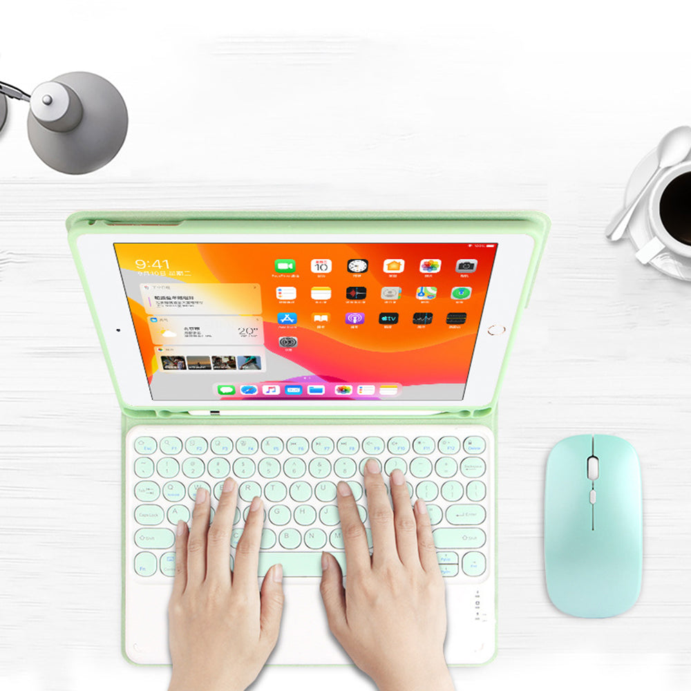 AJIUYU Candy Color Leather Cover Shell + Wireless Bluetooth Keyboard Set for iPad 10.2 (2021)/(2020)/(2019)