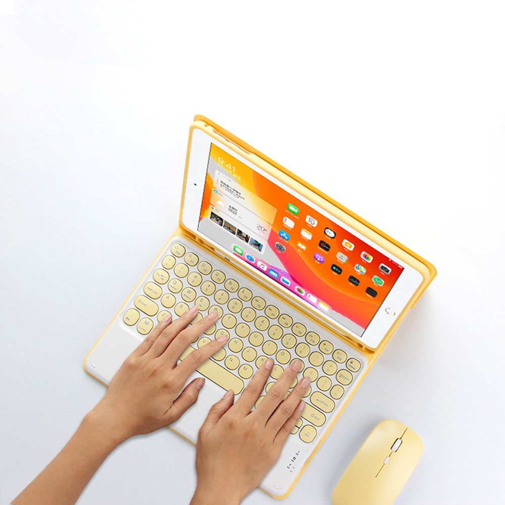 JIUYU Candy Color Leather Stand Cover Shell and Wireless Bluetooth Keyboard Combo Set for iPad Air (2013)/Air 2/9.7-inch (2017)/9.7-inch (2018)
