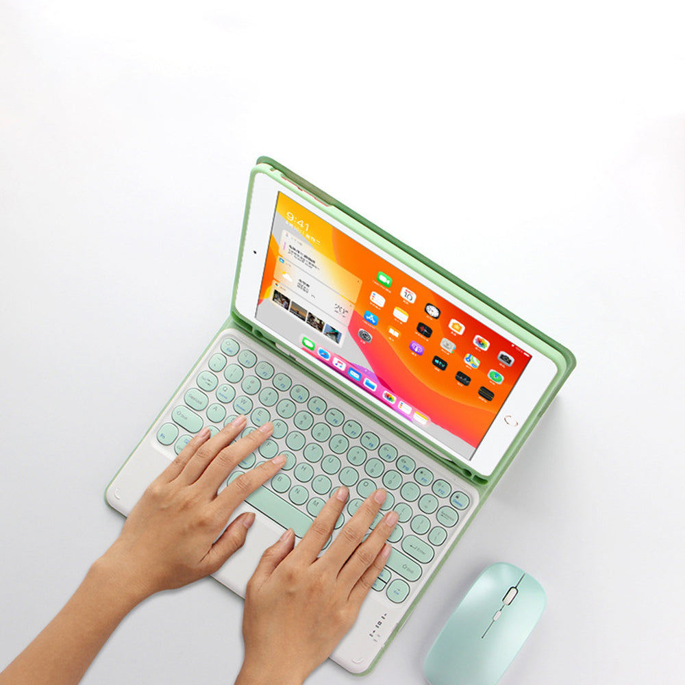 JIUYU Candy Color Leather Stand Cover Shell and Wireless Bluetooth Keyboard Combo Set for iPad Air (2013)/Air 2/9.7-inch (2017)/9.7-inch (2018)