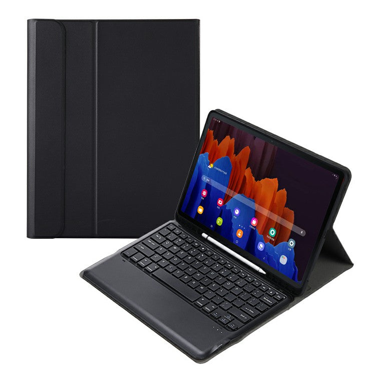 A970B Leather Case Bluetooth Keyboard with Built-in Pen Slot for Samsung Galaxy Tab S7 FE T730 T736/S7 Plus 12.4 Inch (T970/T975 2020)