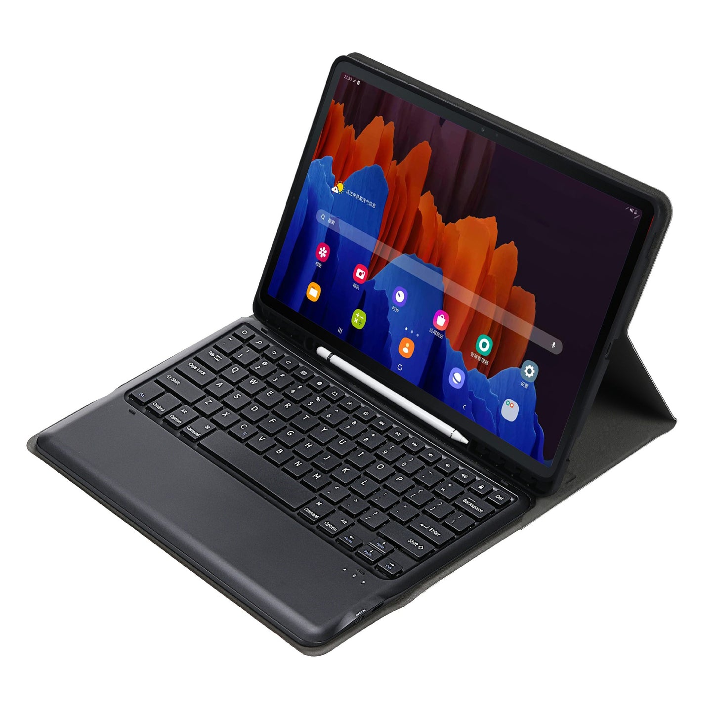 A970B Leather Case Bluetooth Keyboard with Built-in Pen Slot for Samsung Galaxy Tab S7 FE T730 T736/S7 Plus 12.4 Inch (T970/T975 2020)