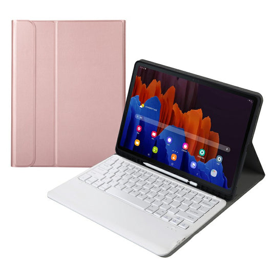 A970B Leather Case Bluetooth Keyboard with Built-in Pen Slot for Samsung Galaxy Tab S7 FE T730 T736/S7 Plus 12.4 Inch (T970/T975 2020)